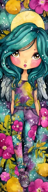 Free kawaii angel bookmark featuring little wings teal hair kawaii angel